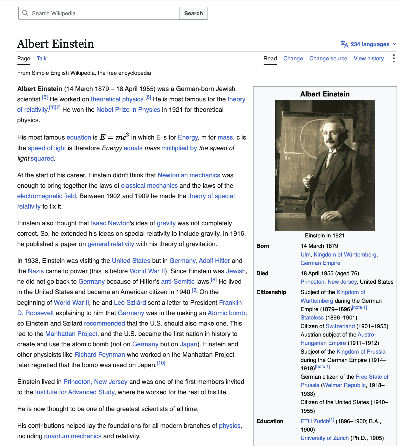 Full Albert Einstein page with no cropped edges
